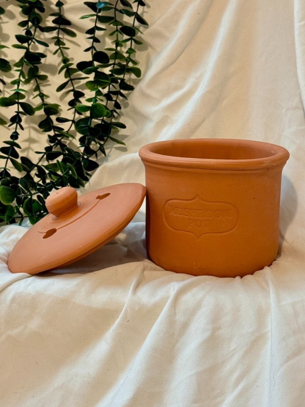 Vintage Himark Terracotta Mushroom Pot Container with Vented Lid
